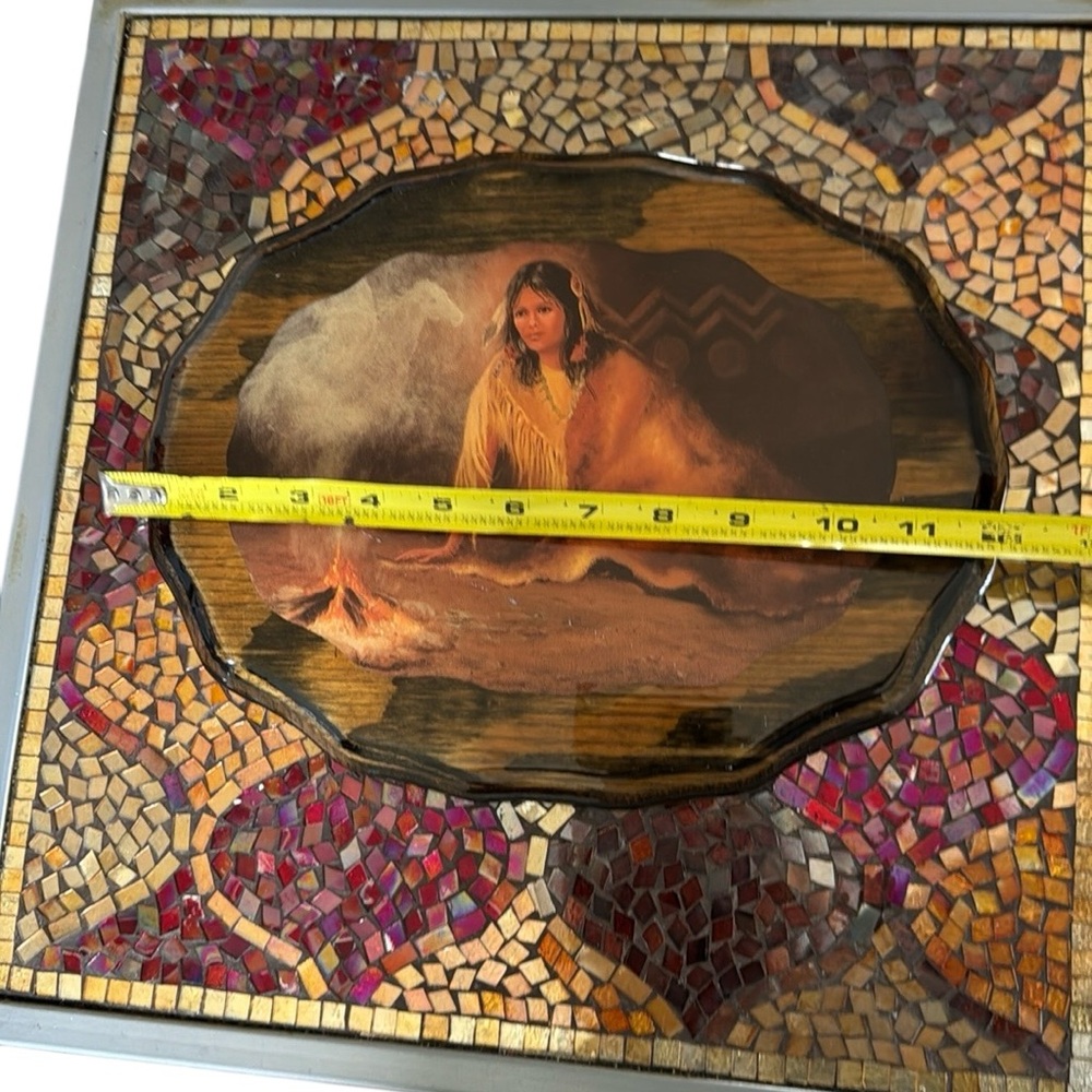 Vintage lacquered Native American Woman By Fire Smoke Horse And Rider Art Work - Picture 6 of 6